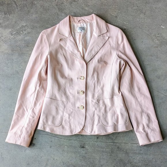 Vintage Episode Studio Pastel Pink Genuine Leather Blazer Jacket size 6 - Picture 1 of 9